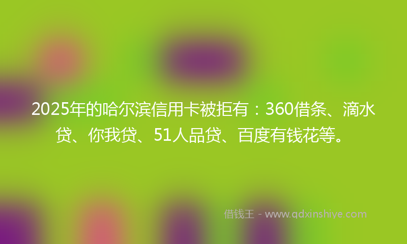 2025年的哈尔滨信用卡被拒有：360借条、滴水贷、你我贷、51人品贷、百度有钱花等。
