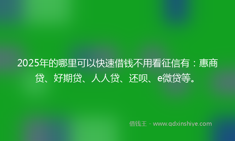 2025年的哪里可以快速借钱不用看征信有：惠商贷、好期贷、人人贷、还呗、e微贷等。