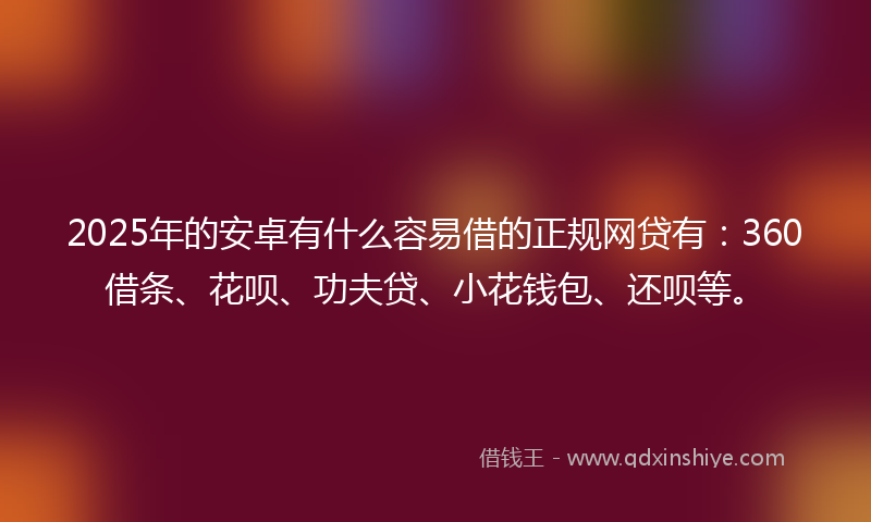 2025年的安卓有什么容易借的正规网贷有：360借条、花呗、功夫贷、小花钱包、还呗等。
