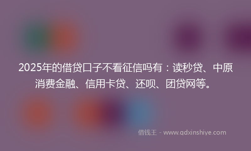 2025年的借贷口子不看征信吗有：读秒贷、中原消费金融、信用卡贷、还呗、团贷网等。
