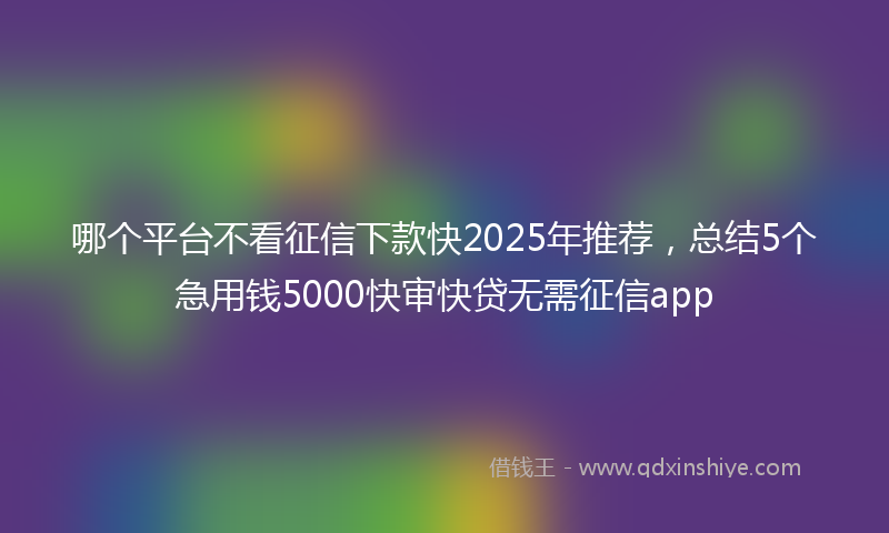 哪个平台不看征信下款快2025年推荐，总结5个急用钱5000快审快贷无需征信app
