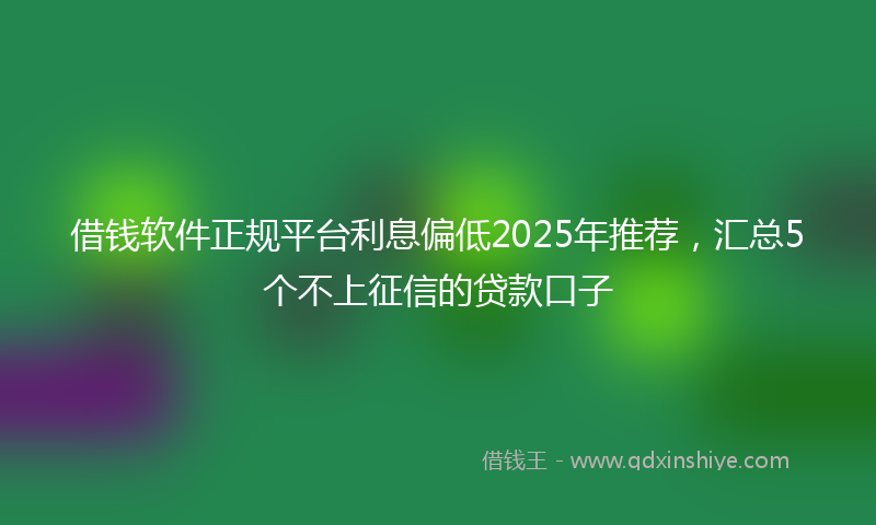 借钱软件正规平台利息偏低2025年推荐，汇总5个不上征信的贷款口子