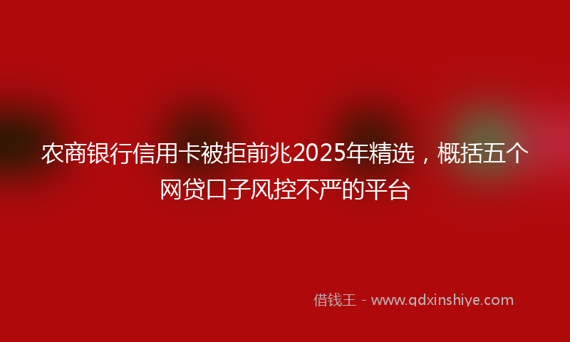 农商银行信用卡被拒前兆2025年精选，概括五个网贷口子风控不严的平台