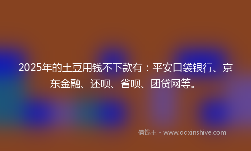 2025年的土豆用钱不下款有：平安口袋银行、京东金融、还呗、省呗、团贷网等。