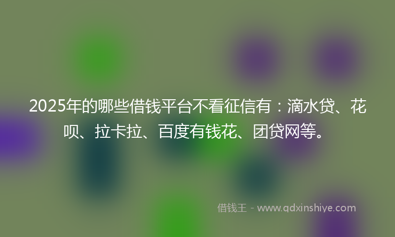 2025年的哪些借钱平台不看征信有：滴水贷、花呗、拉卡拉、百度有钱花、团贷网等。