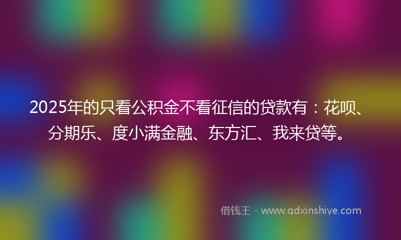 2025年的只看公积金不看征信的贷款有：花呗、分期乐、度小满金融、东方汇、我来贷等。