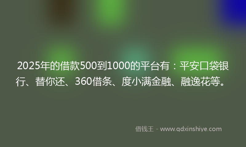 2025年的借款500到1000的平台有：平安口袋银行、替你还、360借条、度小满金融、融逸花等。
