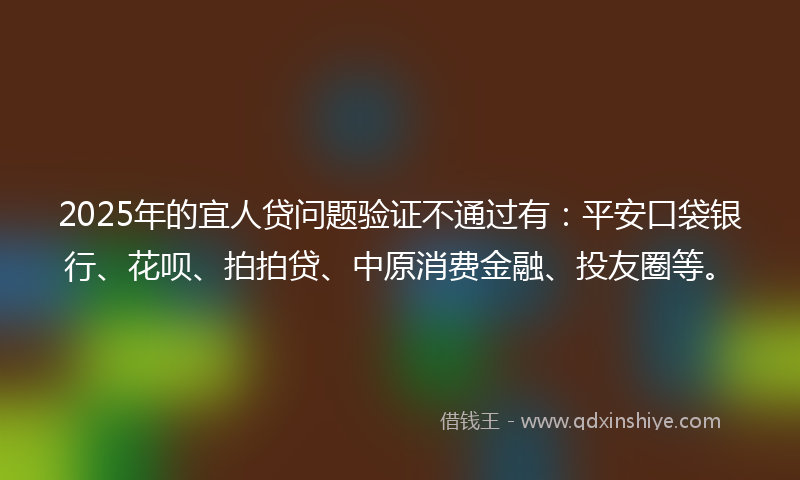 2025年的宜人贷问题验证不通过有：平安口袋银行、花呗、拍拍贷、中原消费金融、投友圈等。