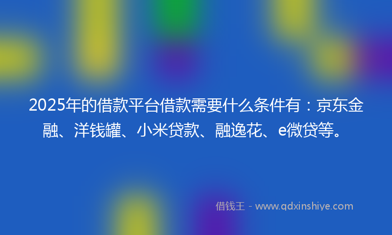 2025年的借款平台借款需要什么条件有：京东金融、洋钱罐、小米贷款、融逸花、e微贷等。