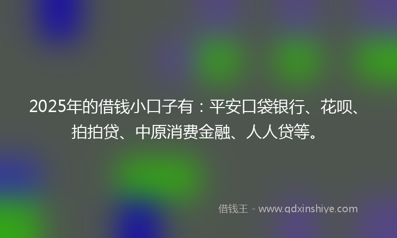 2025年的借钱小口子有：平安口袋银行、花呗、拍拍贷、中原消费金融、人人贷等。