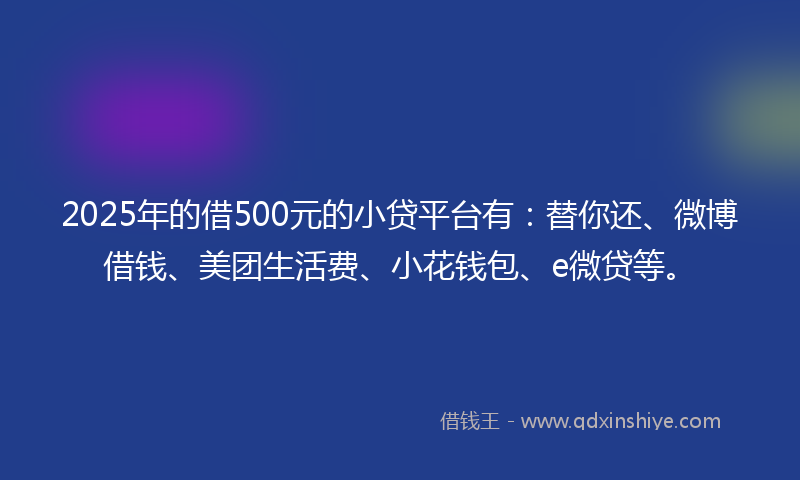 2025年的借500元的小贷平台有：替你还、微博借钱、美团生活费、小花钱包、e微贷等。