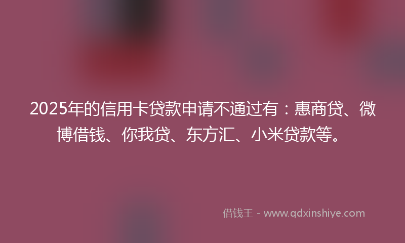2025年的信用卡贷款申请不通过有：惠商贷、微博借钱、你我贷、东方汇、小米贷款等。