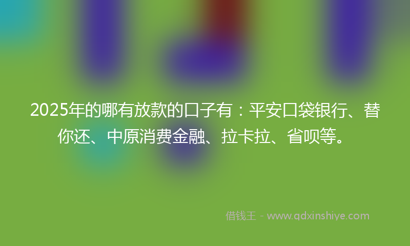 2025年的哪有放款的口子有：平安口袋银行、替你还、中原消费金融、拉卡拉、省呗等。