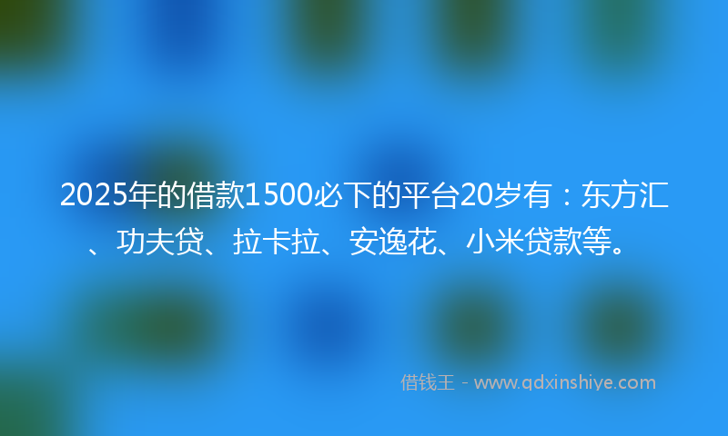 2025年的借款1500必下的平台20岁有：东方汇、功夫贷、拉卡拉、安逸花、小米贷款等。