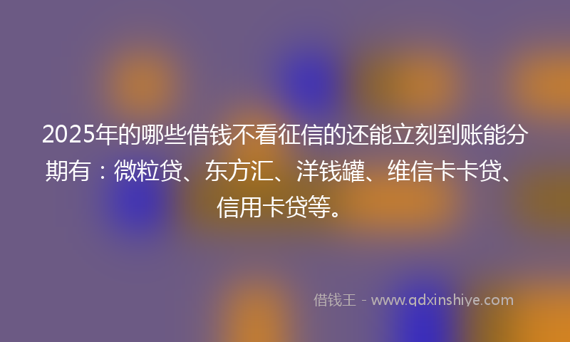 2025年的哪些借钱不看征信的还能立刻到账能分期有：微粒贷、东方汇、洋钱罐、维信卡卡贷、信用卡贷等。