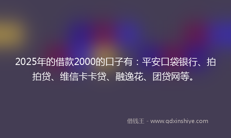 2025年的借款2000的口子有：平安口袋银行、拍拍贷、维信卡卡贷、融逸花、团贷网等。
