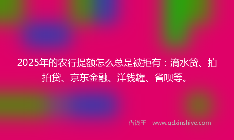 2025年的农行提额怎么总是被拒有：滴水贷、拍拍贷、京东金融、洋钱罐、省呗等。