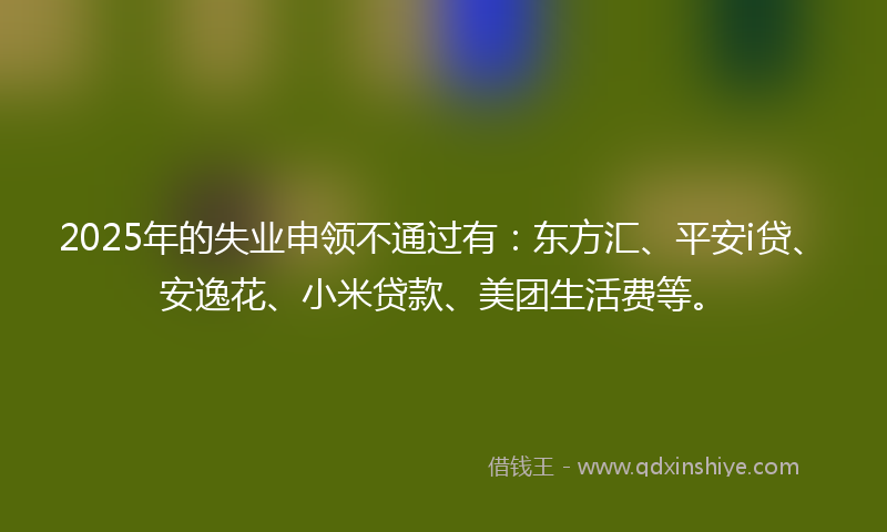 2025年的失业申领不通过有：东方汇、平安i贷、安逸花、小米贷款、美团生活费等。