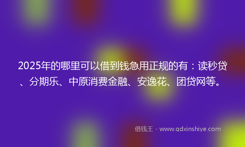 2025年的哪里可以借到钱急用正规的有：读秒贷、分期乐、中原消费金融、安逸花、团贷网等。