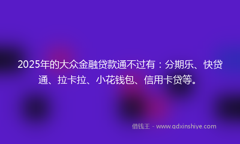 2025年的大众金融贷款通不过有：分期乐、快贷通、拉卡拉、小花钱包、信用卡贷等。