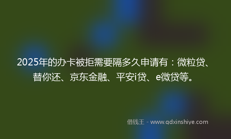 2025年的办卡被拒需要隔多久申请有：微粒贷、替你还、京东金融、平安i贷、e微贷等。