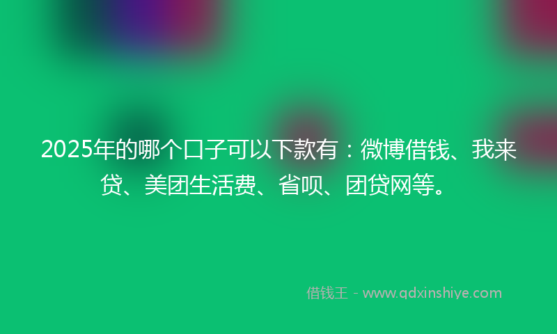 2025年的哪个口子可以下款有：微博借钱、我来贷、美团生活费、省呗、团贷网等。