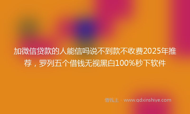 加微信贷款的人能信吗说不到款不收费2025年推荐，罗列五个借钱无视黑白100%秒下软件