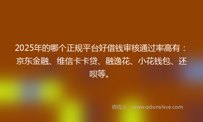 2025年的哪个正规平台好借钱审核通过率高有：京东金融、维信卡卡贷、融逸花、小花钱包、还呗等。