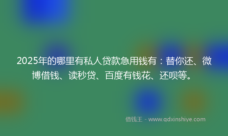 2025年的哪里有私人贷款急用钱有：替你还、微博借钱、读秒贷、百度有钱花、还呗等。