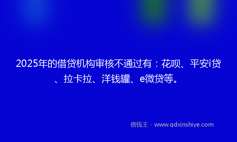 2025年的借贷机构审核不通过有：花呗、平安i贷、拉卡拉、洋钱罐、e微贷等。