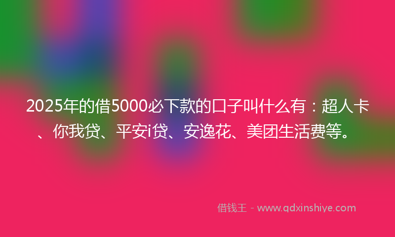 2025年的借5000必下款的口子叫什么有：超人卡、你我贷、平安i贷、安逸花、美团生活费等。