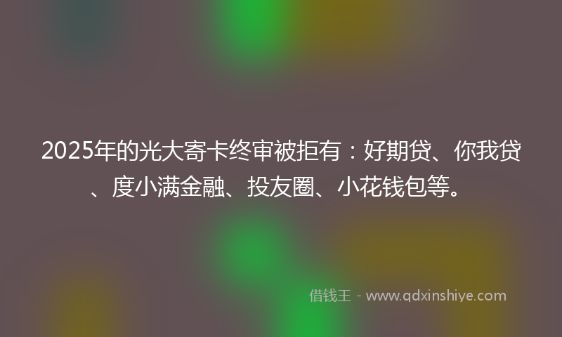 2025年的光大寄卡终审被拒有：好期贷、你我贷、度小满金融、投友圈、小花钱包等。