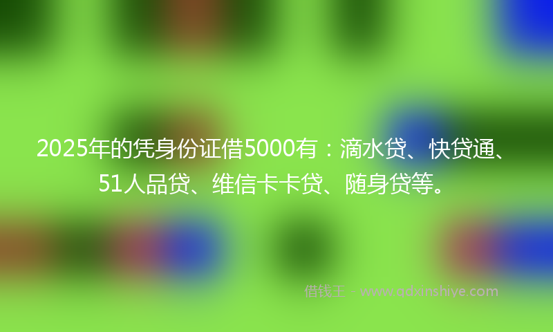 2025年的凭身份证借5000有:滴水贷、快贷通、51人品贷、维信卡卡贷、随身贷等。