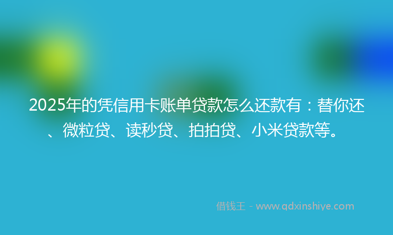 2025年的凭信用卡账单贷款怎么还款有：替你还、微粒贷、读秒贷、拍拍贷、小米贷款等。