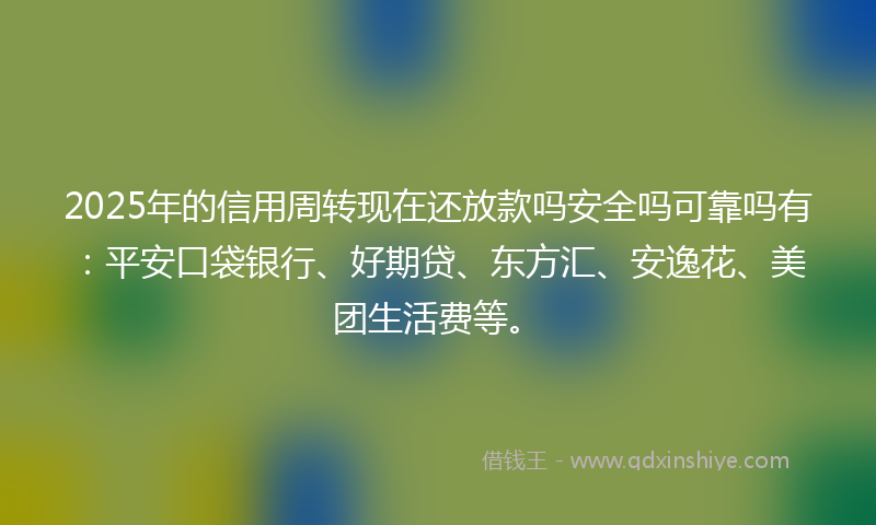 2025年的信用周转现在还放款吗安全吗可靠吗有：平安口袋银行、好期贷、东方汇、安逸花、美团生活费等。