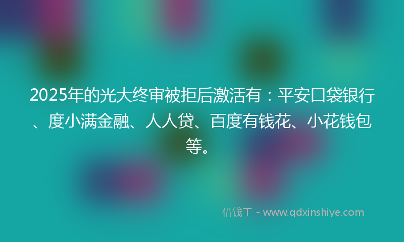 2025年的光大终审被拒后激活有：平安口袋银行、度小满金融、人人贷、百度有钱花、小花钱包等。