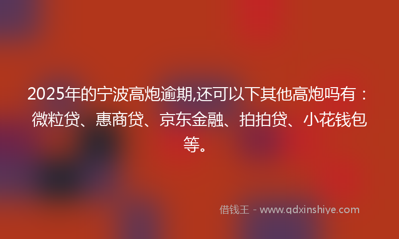 2025年的宁波高炮逾期,还可以下其他高炮吗有：微粒贷、惠商贷、京东金融、拍拍贷、小花钱包等。