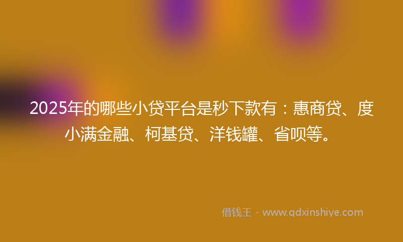 2025年的哪些小贷平台是秒下款有：惠商贷、度小满金融、柯基贷、洋钱罐、省呗等。