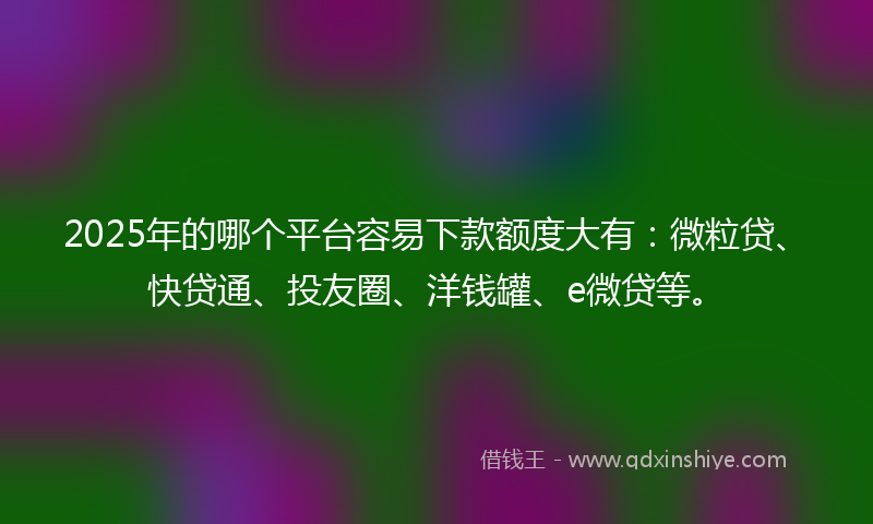 2025年的哪个平台容易下款额度大有：微粒贷、快贷通、投友圈、洋钱罐、e微贷等。