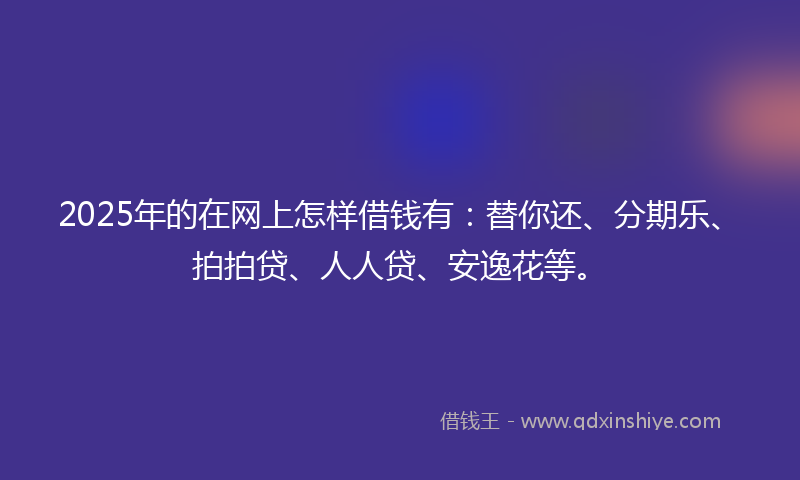 2025年的在网上怎样借钱有：替你还、分期乐、拍拍贷、人人贷、安逸花等。