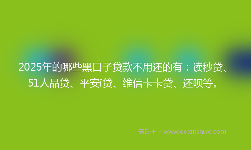 2025年的哪些黑口子贷款不用还的有：读秒贷、51人品贷、平安i贷、维信卡卡贷、还呗等。