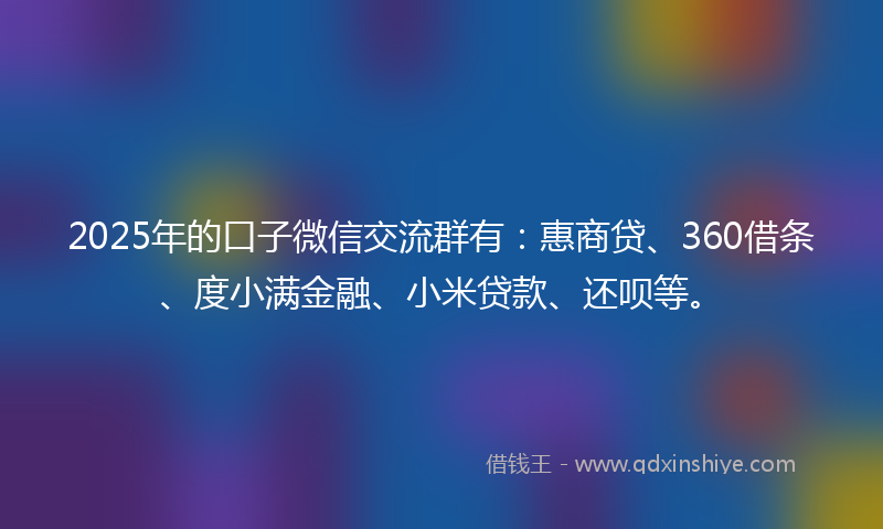 2025年的口子微信交流群有：惠商贷、360借条、度小满金融、小米贷款、还呗等。
