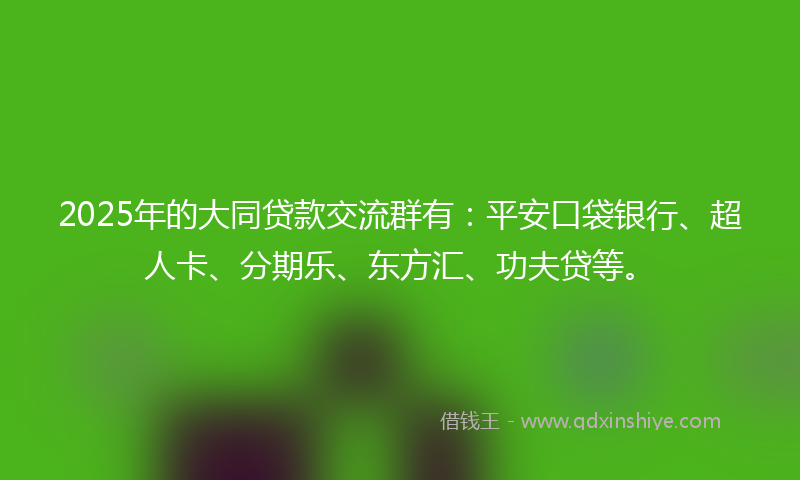 2025年的大同贷款交流群有：平安口袋银行、超人卡、分期乐、东方汇、功夫贷等。