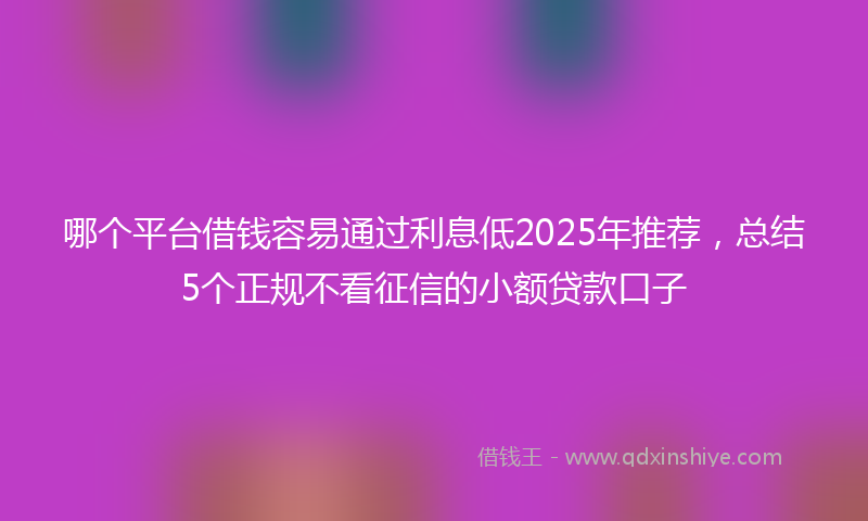 哪个平台借钱容易通过利息低2025年推荐，总结5个正规不看征信的小额贷款口子