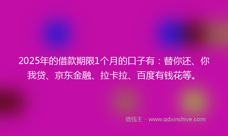 2025年的借款期限1个月的口子有：替你还、你我贷、京东金融、拉卡拉、百度有钱花等。