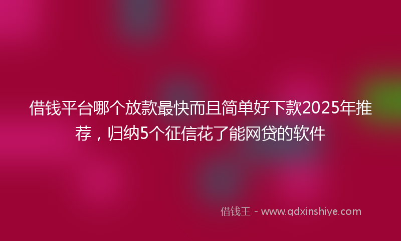借钱平台哪个放款最快而且简单好下款2025年推荐，归纳5个征信花了能网贷的软件