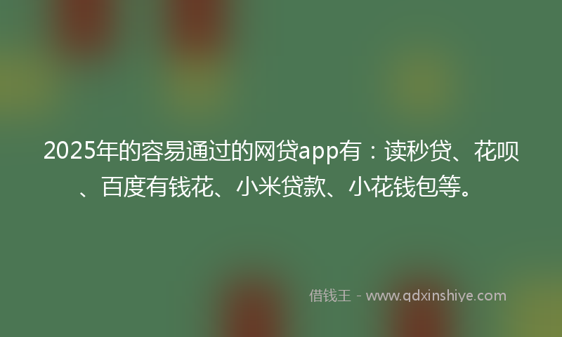 2025年的容易通过的网贷app有：读秒贷、花呗、百度有钱花、小米贷款、小花钱包等。