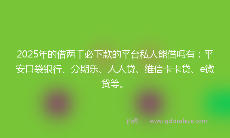 2025年的借两千必下款的平台私人能借吗有：平安口袋银行、分期乐、人人贷、维信卡卡贷、e微贷等。