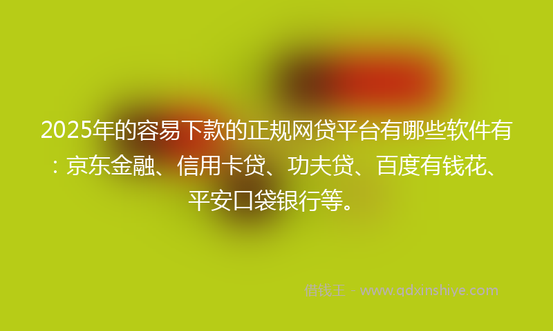 2025年的容易下款的正规网贷平台有哪些软件有：京东金融、信用卡贷、功夫贷、百度有钱花、平安口袋银行等。