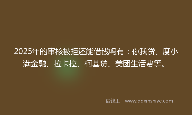 2025年的审核被拒还能借钱吗有：你我贷、度小满金融、拉卡拉、柯基贷、美团生活费等。